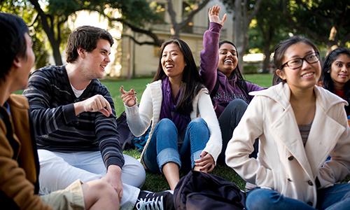 Group of Cornerstones students on south lawn.