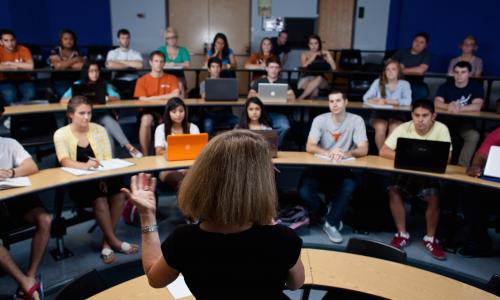 Lecturer speaking to business class