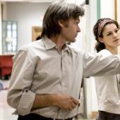Architecture faculty member discusses project with graduate student.