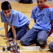 Elementary students at Manor ISD Elementary Robotics Expo.