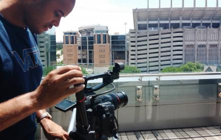 RTF student preparing to film an interview.