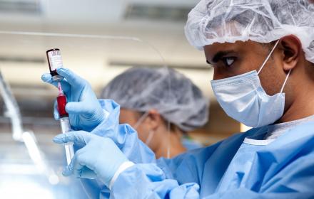 Pharmacy student performing lab tests.