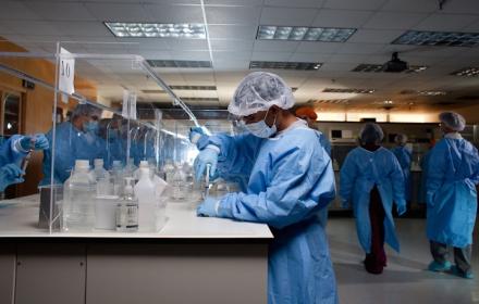 Students working in pharmacy lab